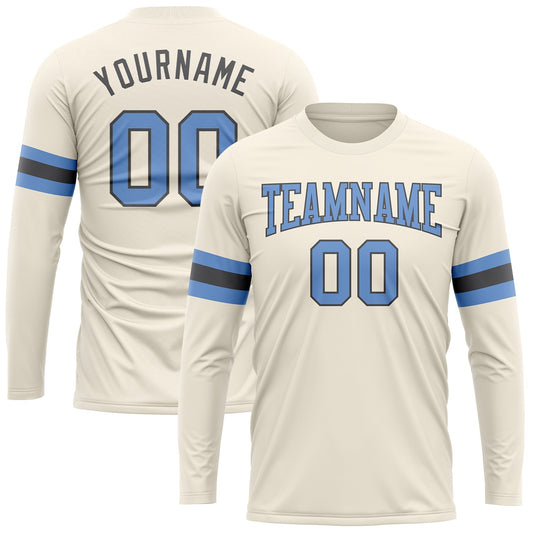 Custom Cream Light Blue-Steel Gray Long Sleeve Performance T-Shirt - Main View