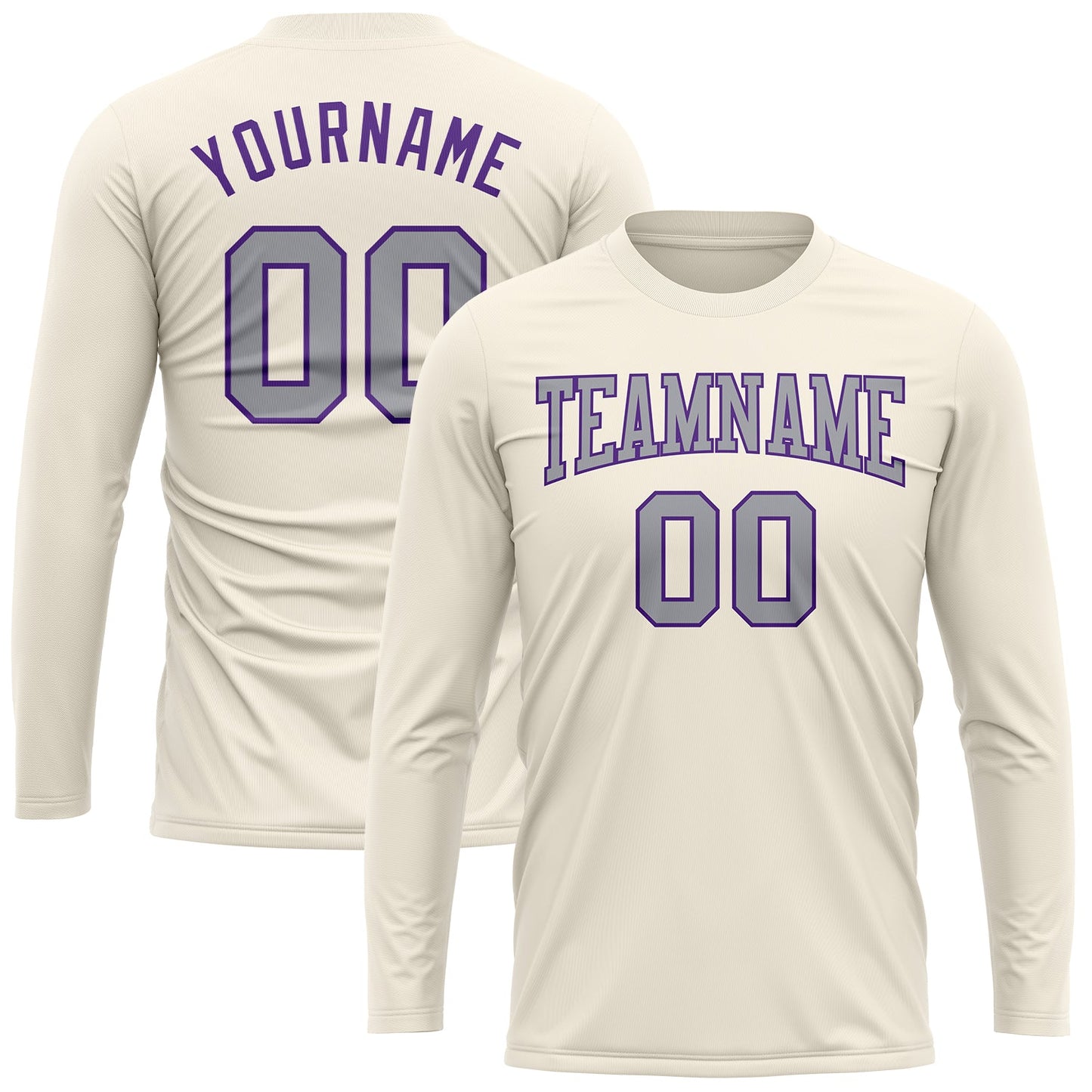 Custom Cream Gray-Purple Long Sleeve Performance T-Shirt view 2