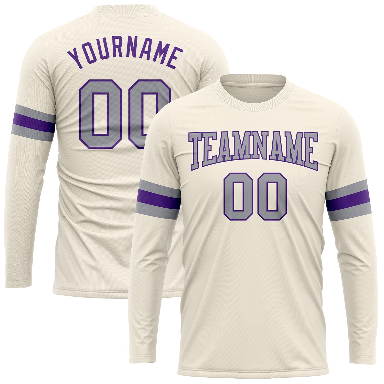 Custom Cream Gray-Purple Long Sleeve Performance T-Shirt - Main View