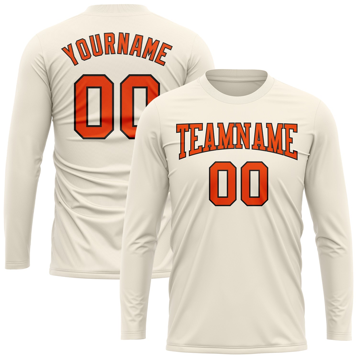 Custom Cream Orange-Black Long Sleeve Performance T-Shirt view 2