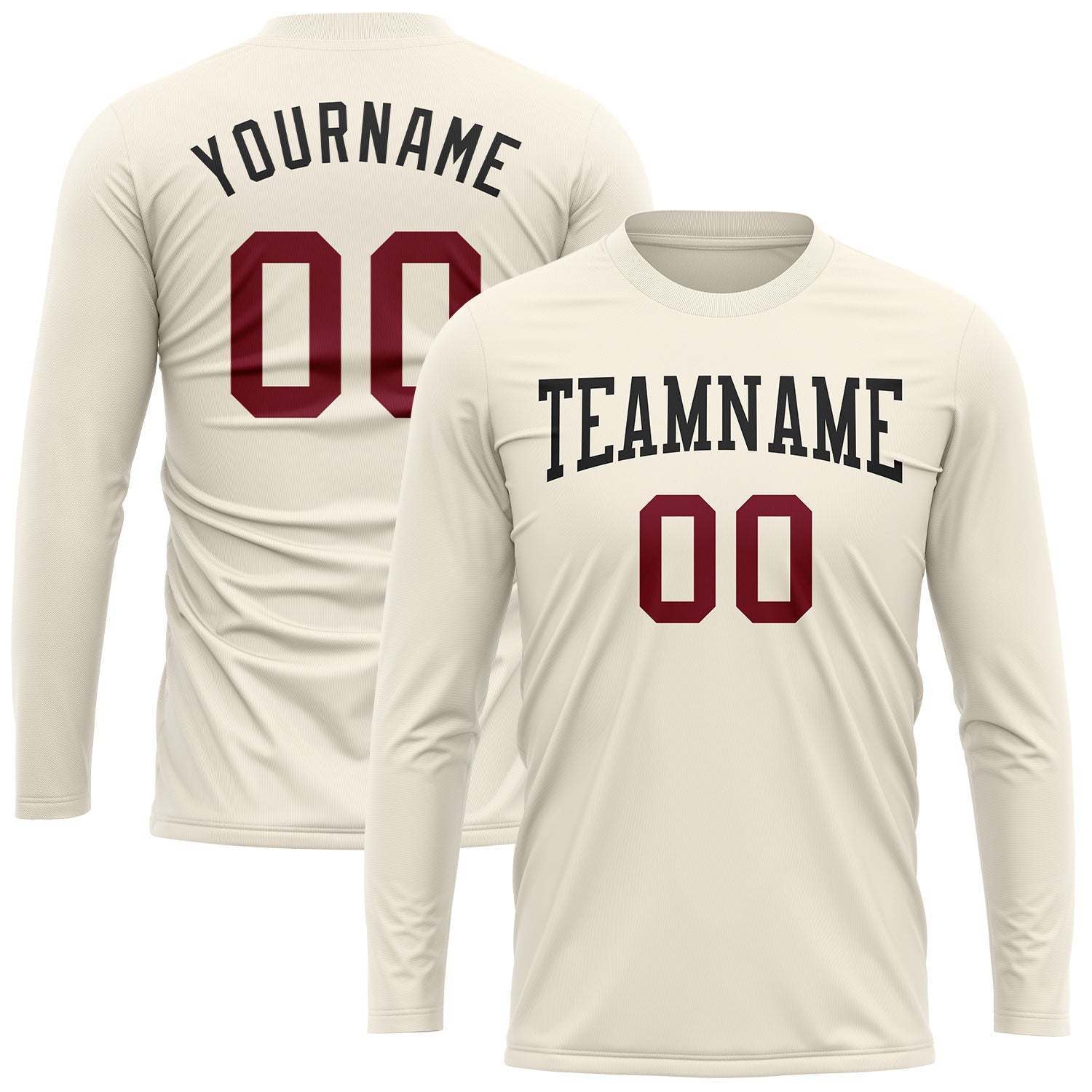 Custom Cream Crimson-Black Long Sleeve Performance T-Shirt view 2