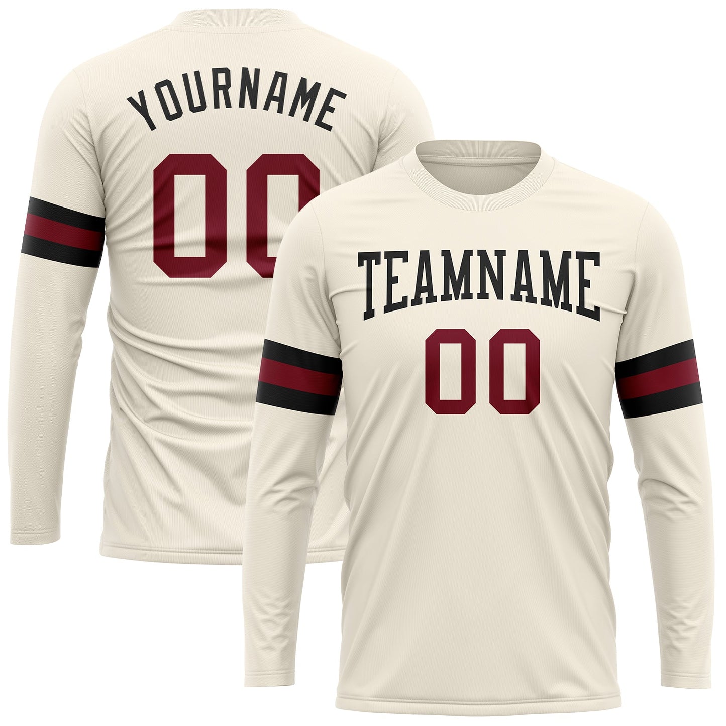 Custom Cream Crimson-Black Long Sleeve Performance T-Shirt - Main View
