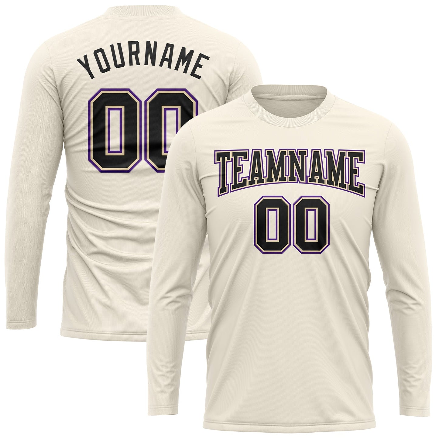 Custom Cream Black-Purple Long Sleeve Performance T-Shirt view 2