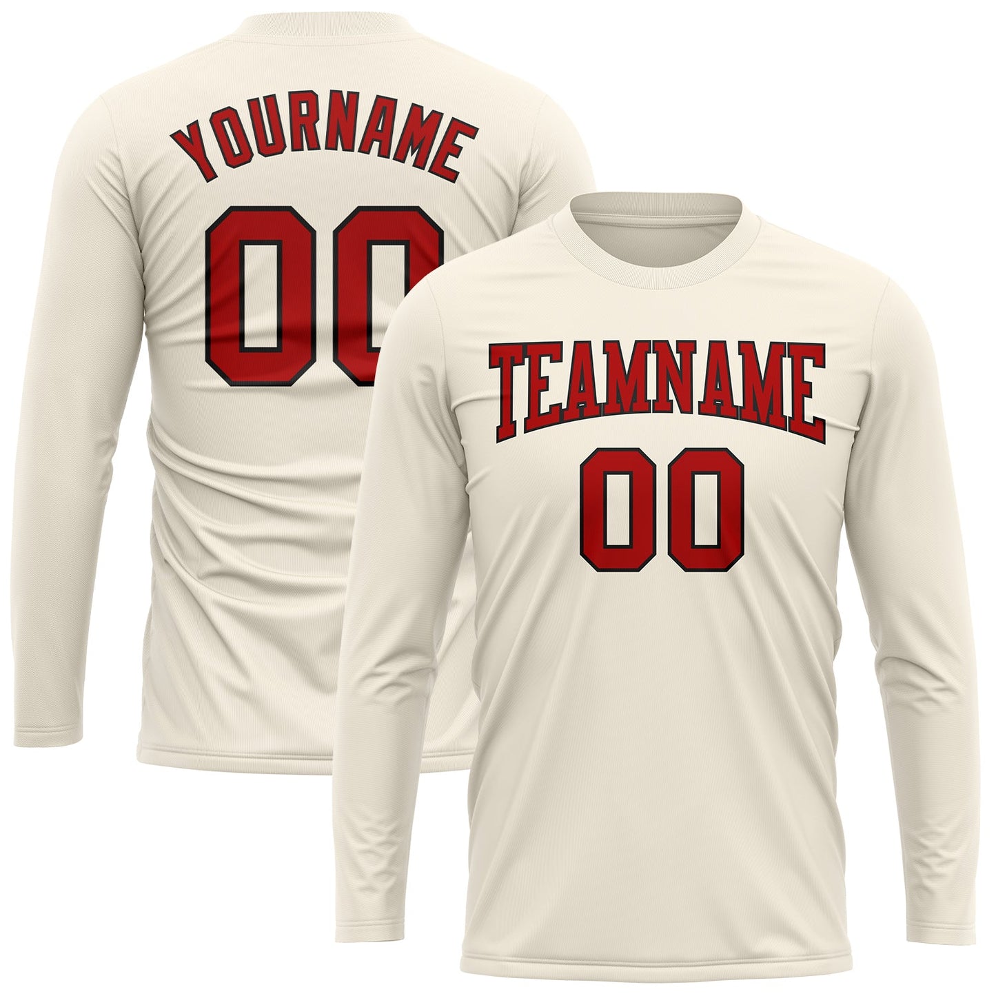 Custom Cream Red-Black Long Sleeve Performance T-Shirt view 2
