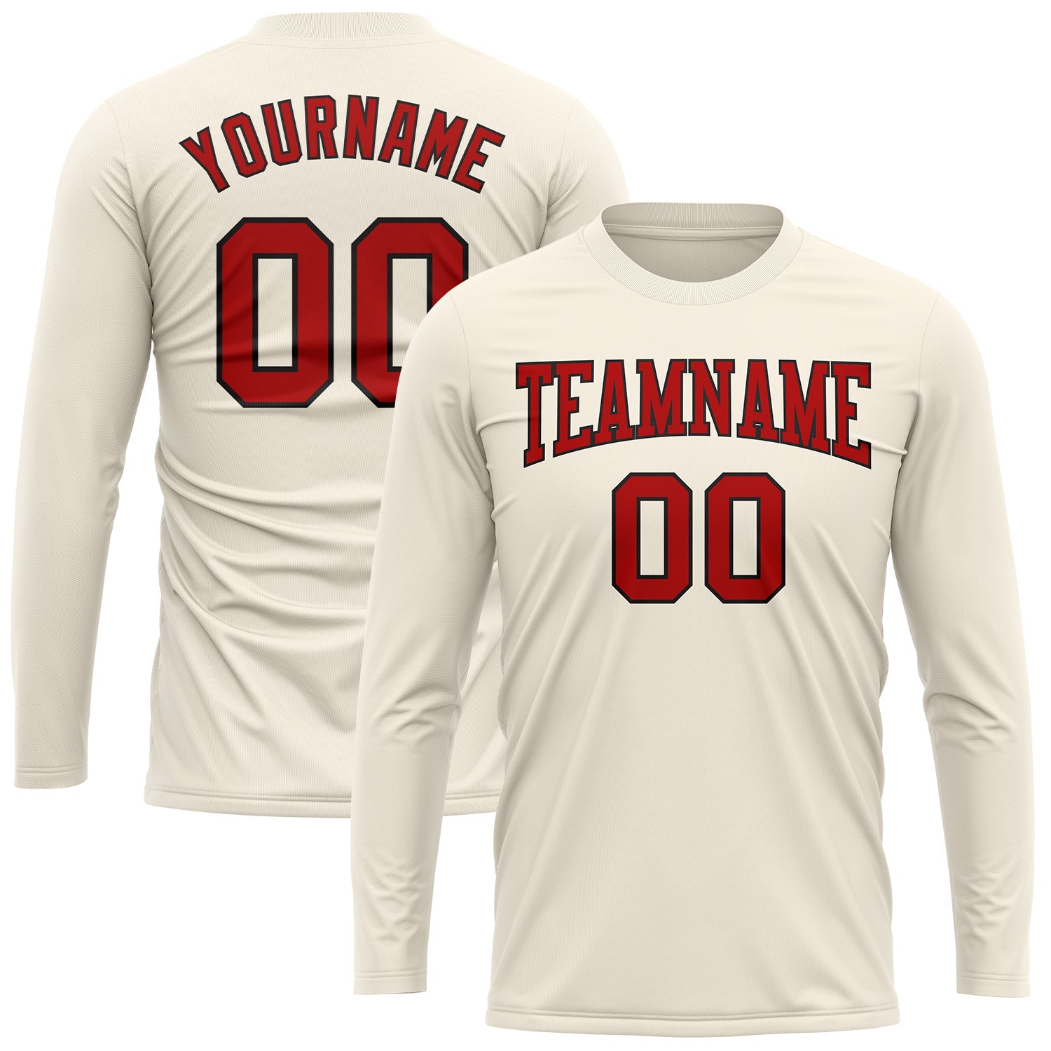 Custom Cream Red-Black Long Sleeve Performance T-Shirt view 2