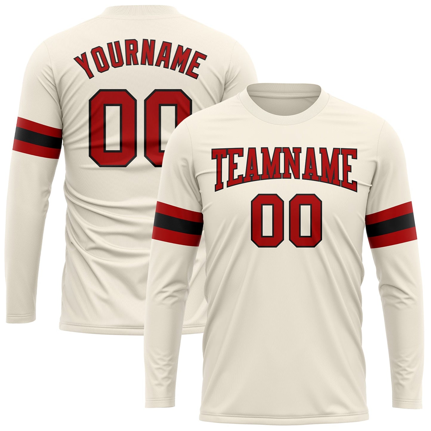 Custom Cream Red-Black Long Sleeve Performance T-Shirt - Main View