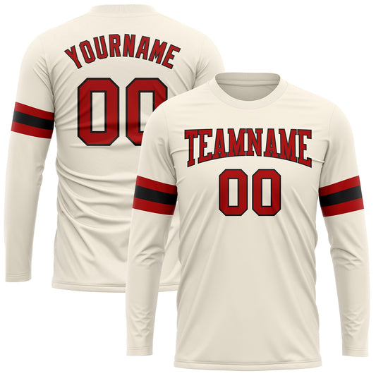 Custom Cream Red-Black Long Sleeve Performance T-Shirt - Main View