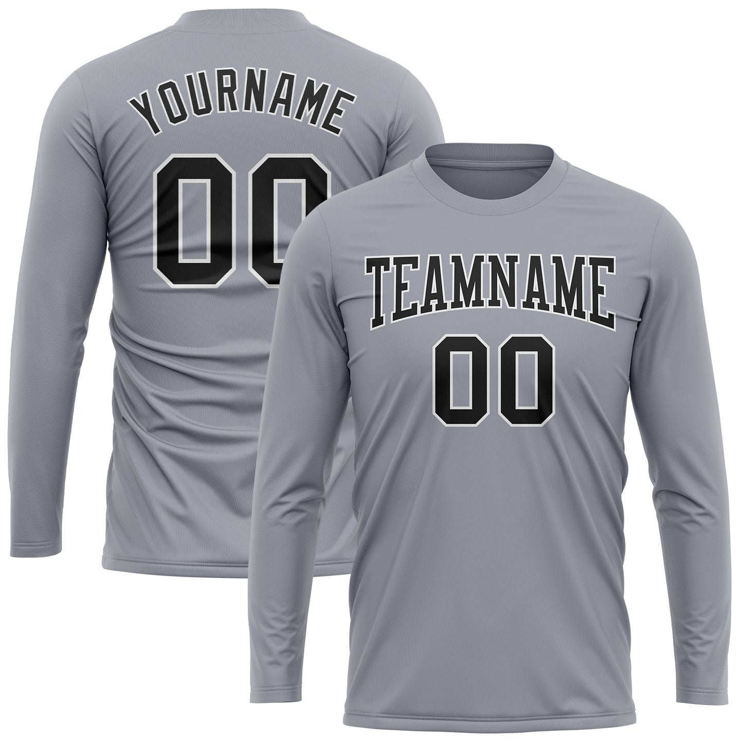 Custom Gray Black-White Long Sleeve Performance T-Shirt view 2