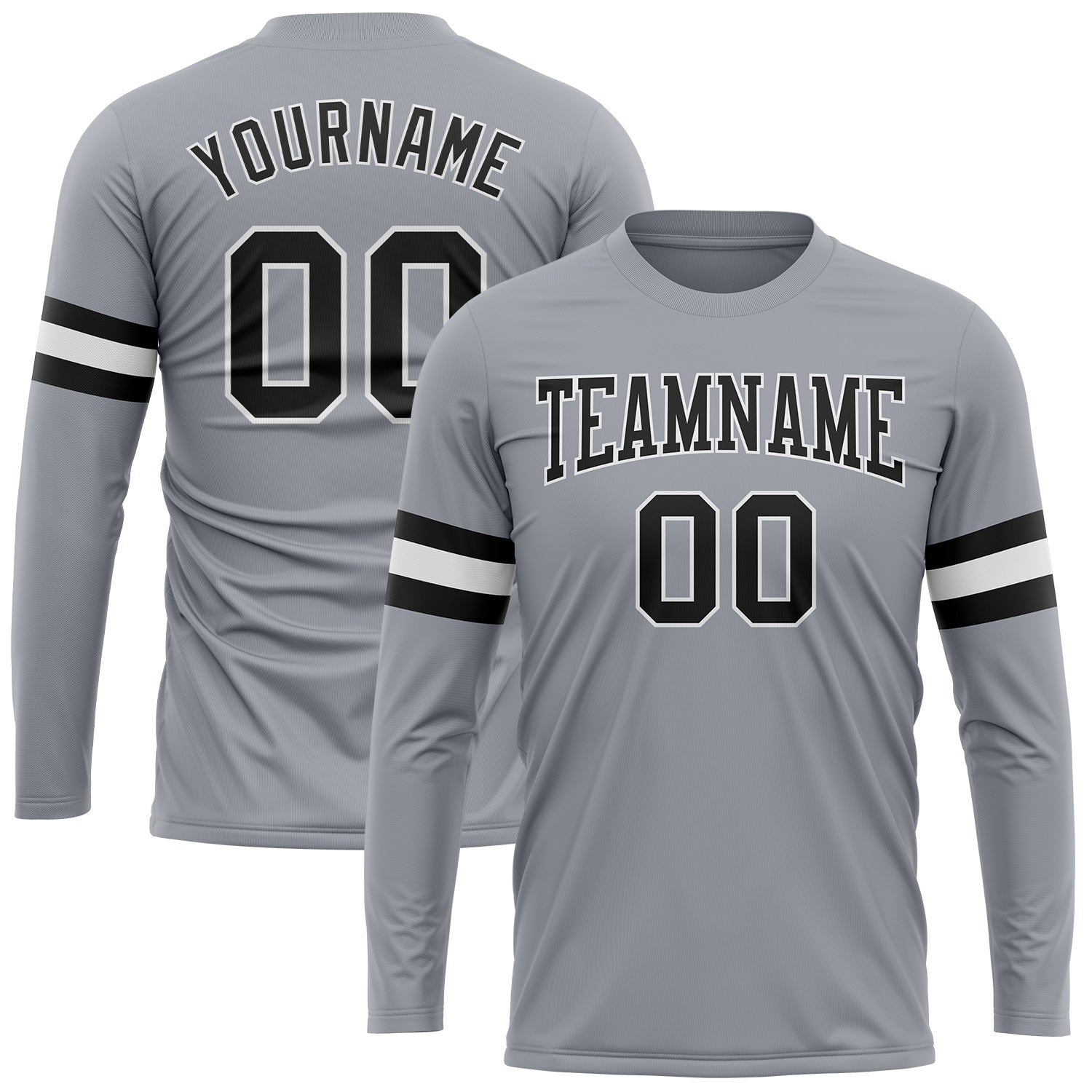 Custom Gray Black-White Long Sleeve Performance T-Shirt - Main View