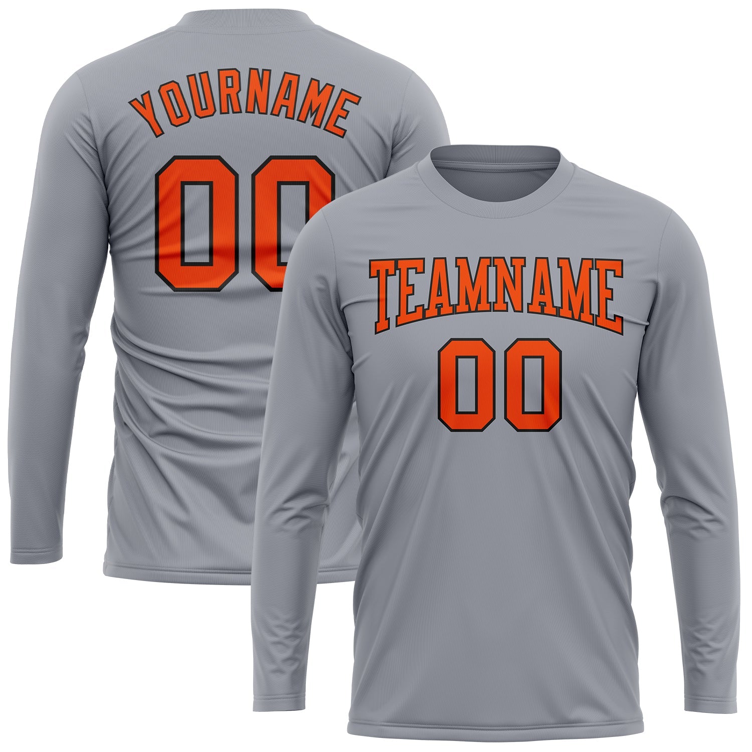 Custom Gray Orange-Black Long Sleeve Performance T-Shirt view 2