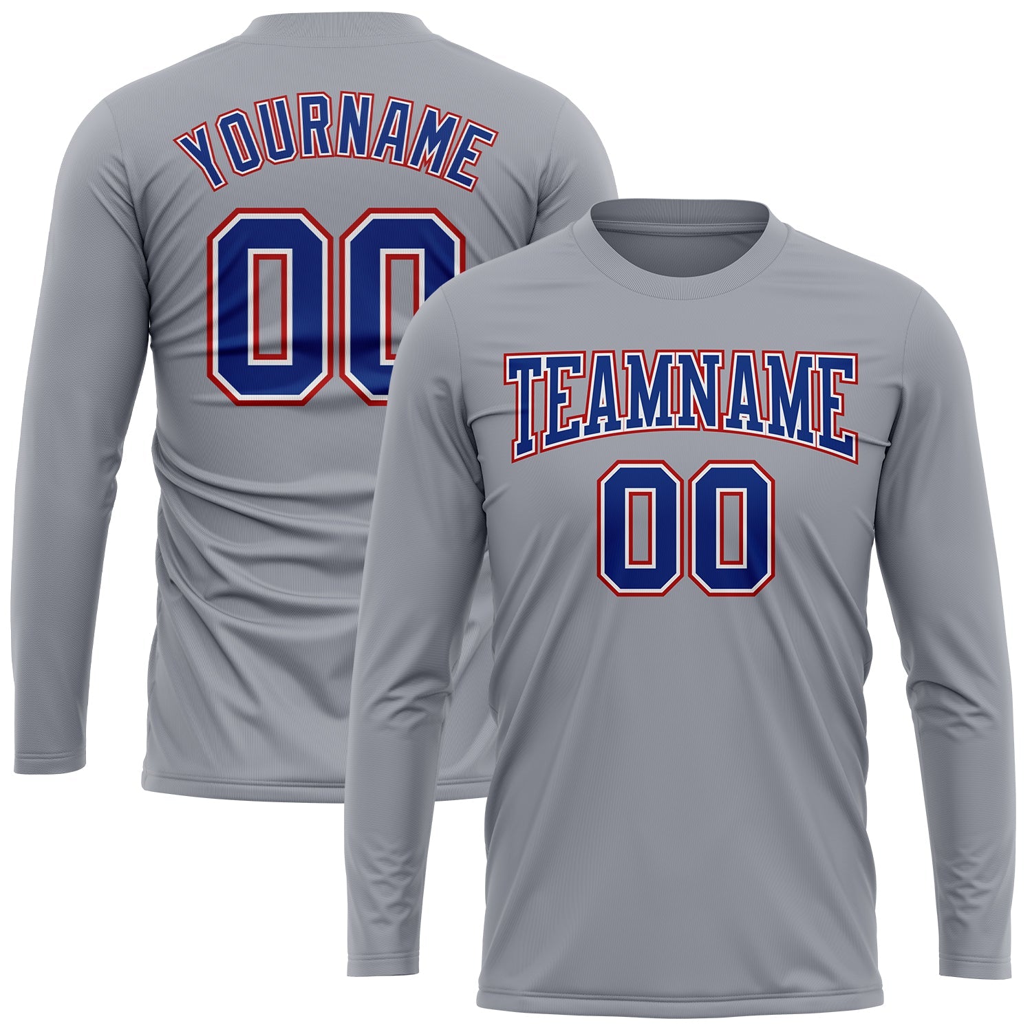 Custom Gray Royal-Red Long Sleeve Performance T-Shirt view 2