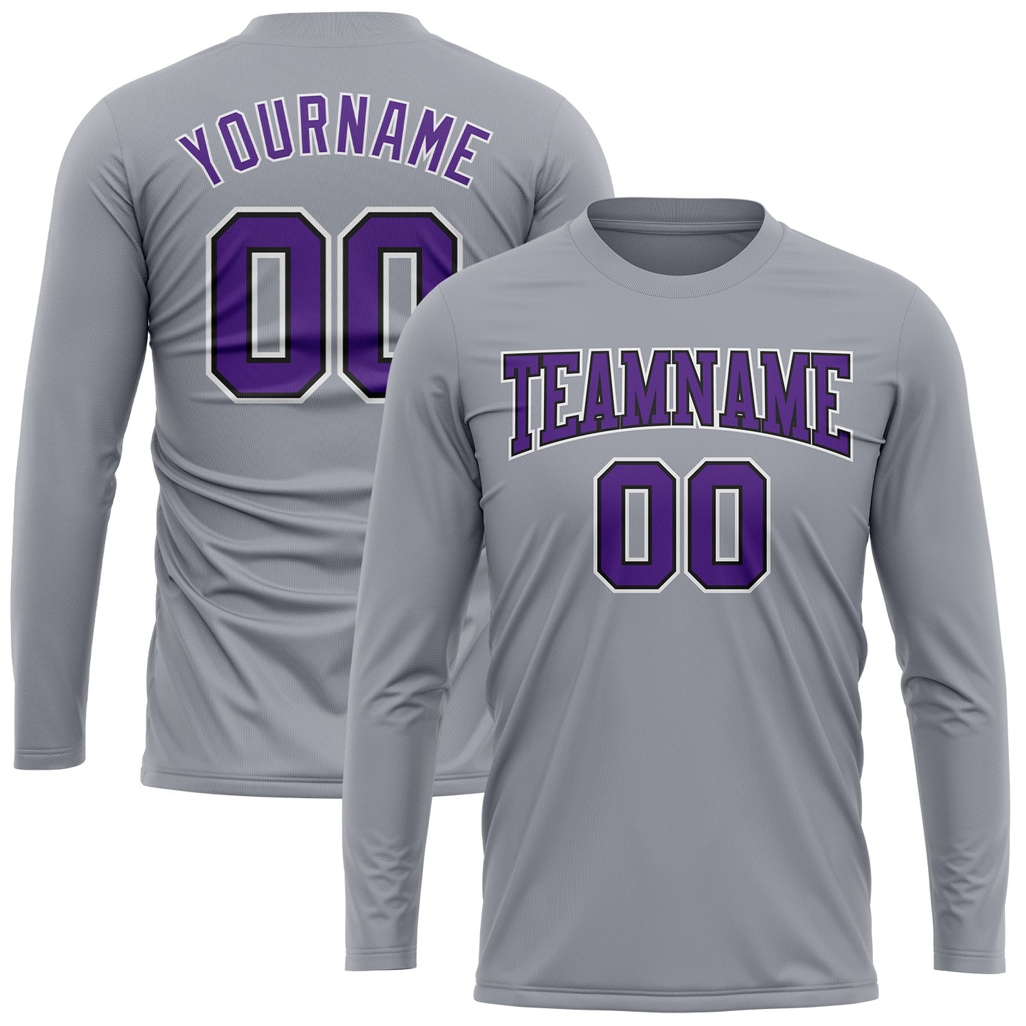 Custom Gray Purple-Black Long Sleeve Performance T-Shirt view 2