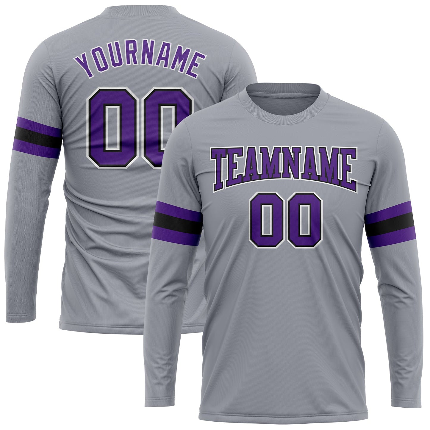 Custom Gray Purple-Black Long Sleeve Performance T-Shirt - Main View
