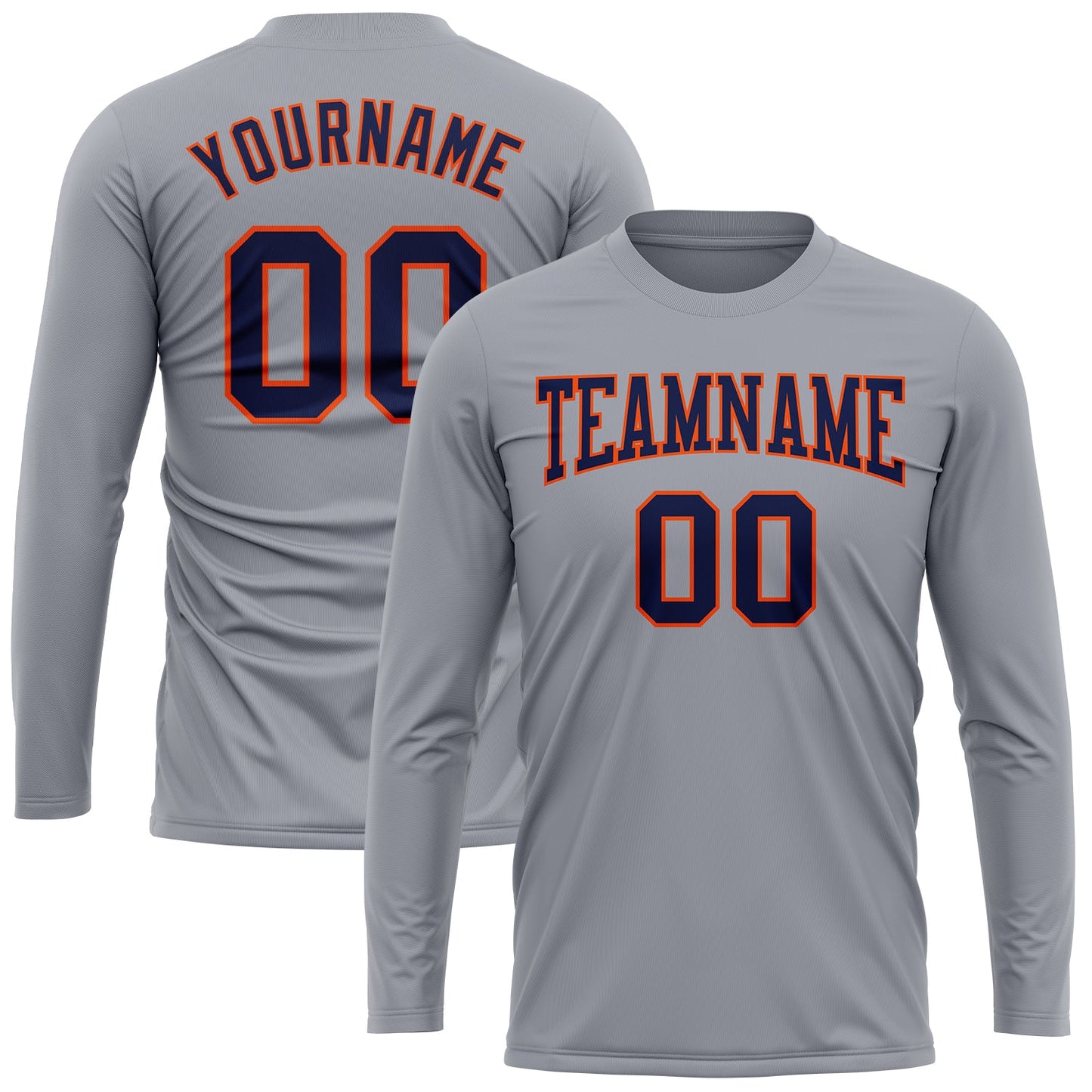 Custom Gray Navy-Orange Long Sleeve Performance T-Shirt view 2