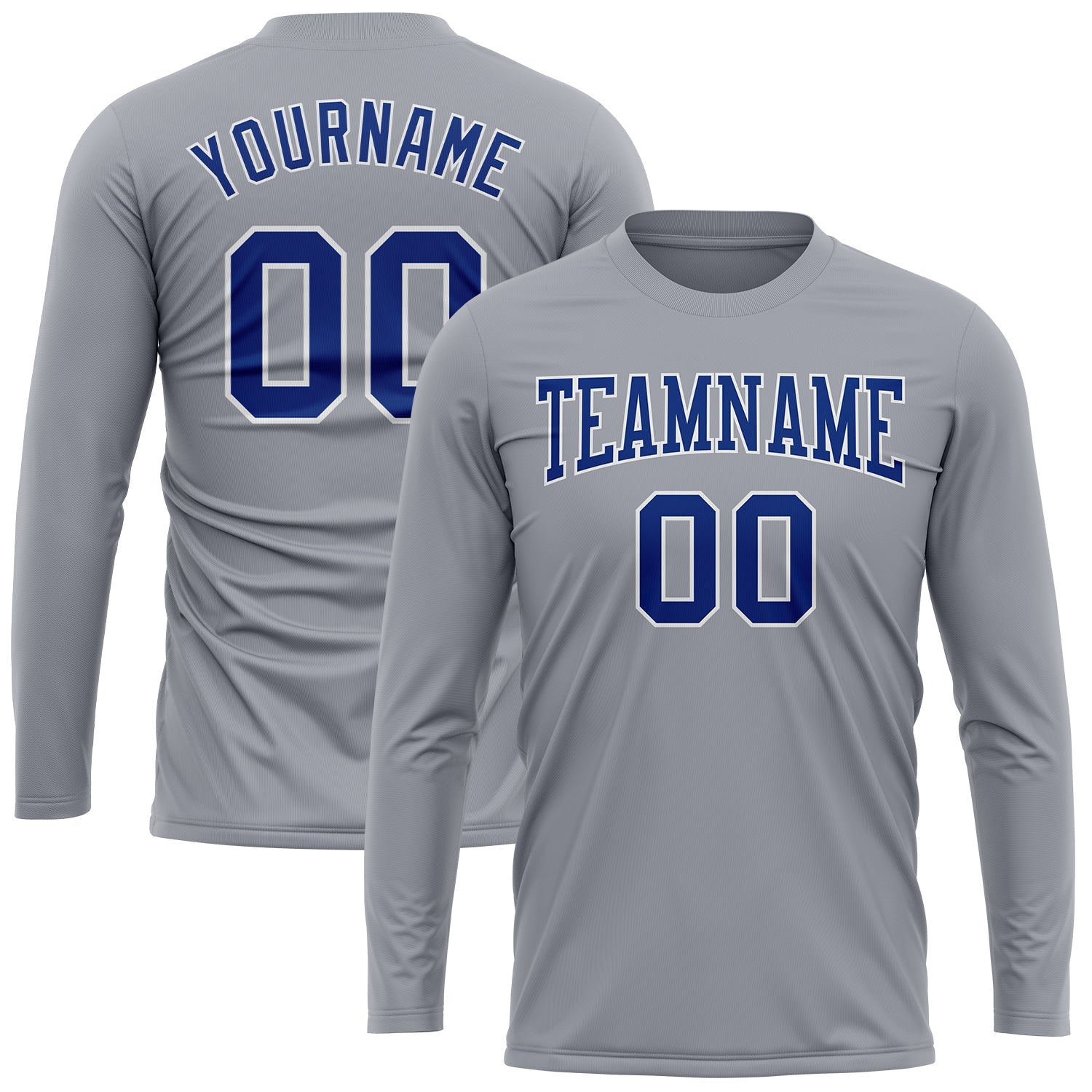 Custom Gray Royal-White Long Sleeve Performance T-Shirt view 2