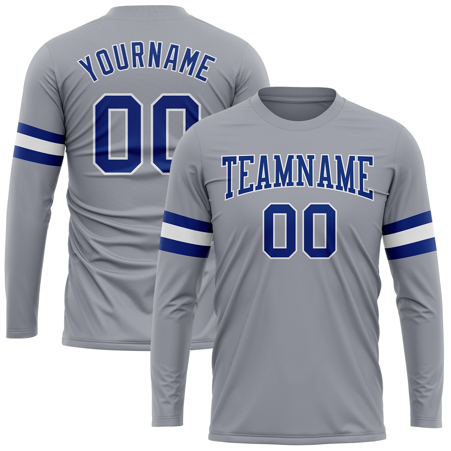 Custom Gray Royal-White Long Sleeve Performance T-Shirt - Main View