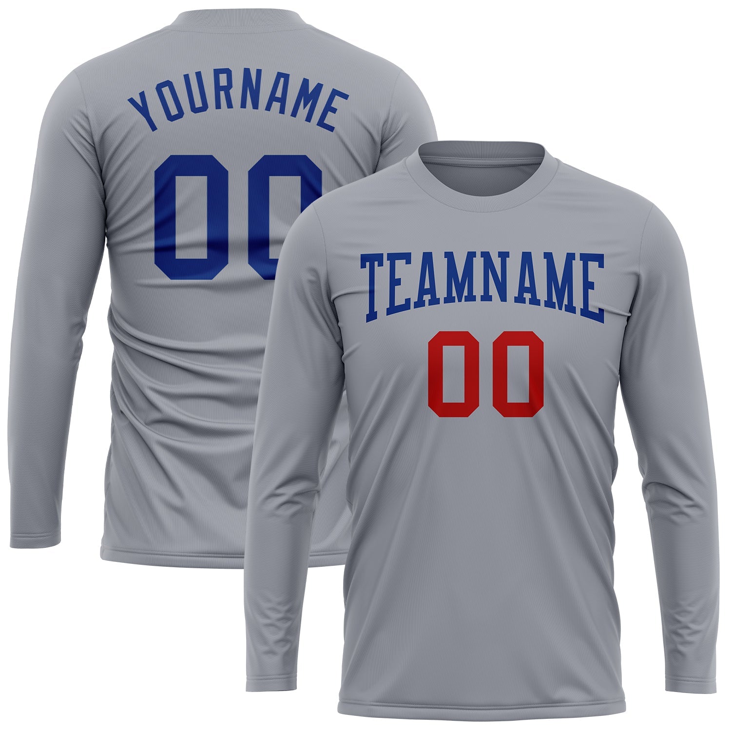 Custom Gray Royal-Red Long Sleeve Performance T-Shirt view 2