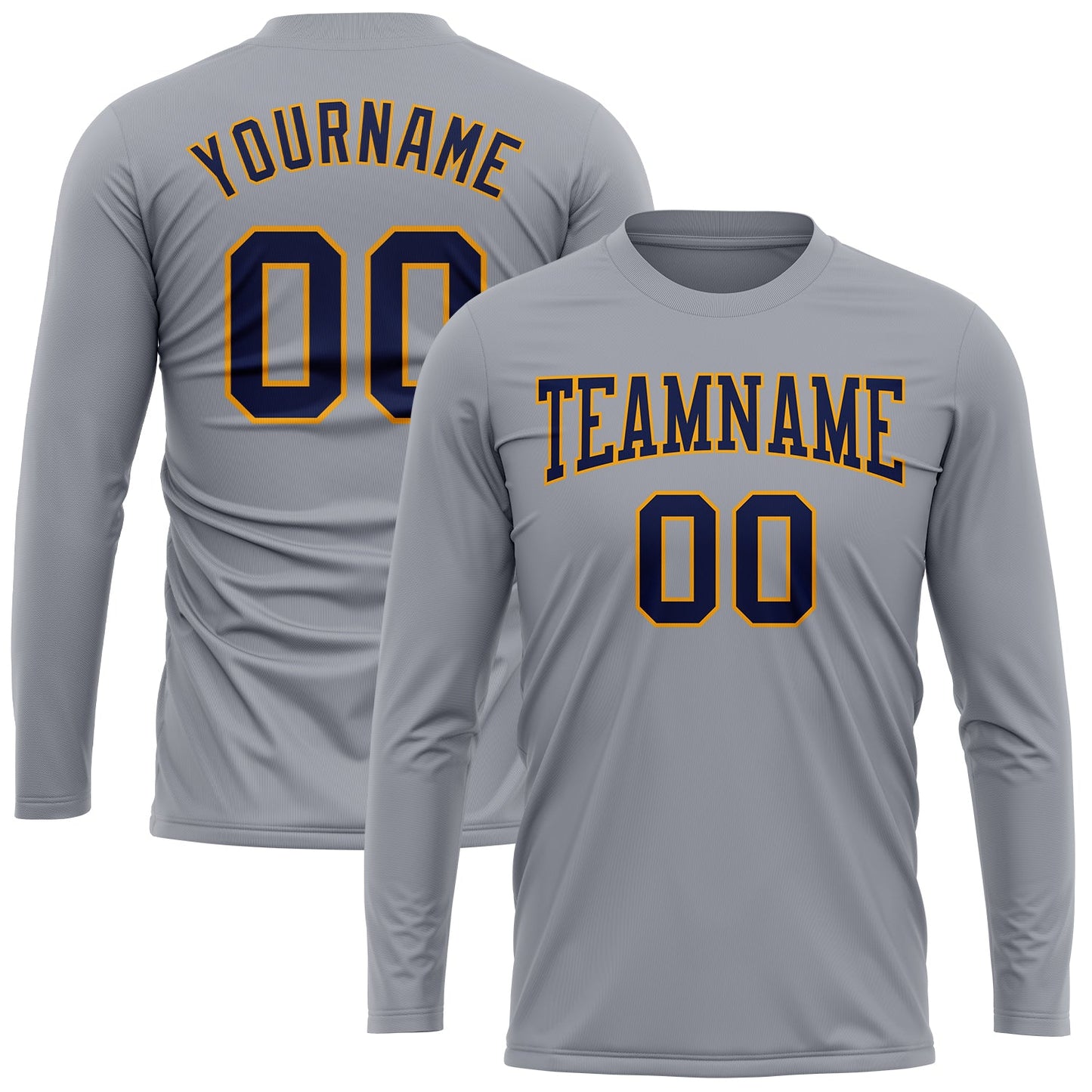Custom Gray Navy-Gold Long Sleeve Performance T-Shirt view 2