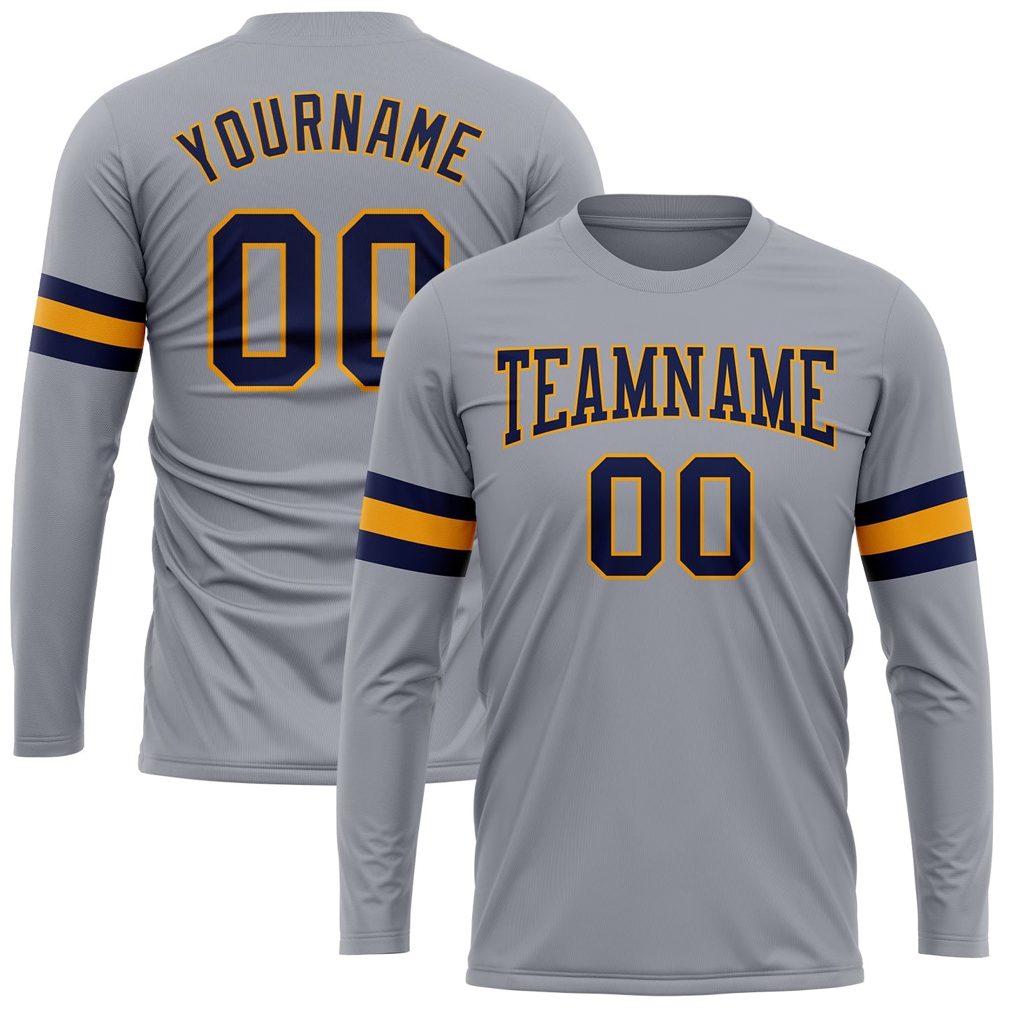 Custom Gray Navy-Gold Long Sleeve Performance T-Shirt - Main View