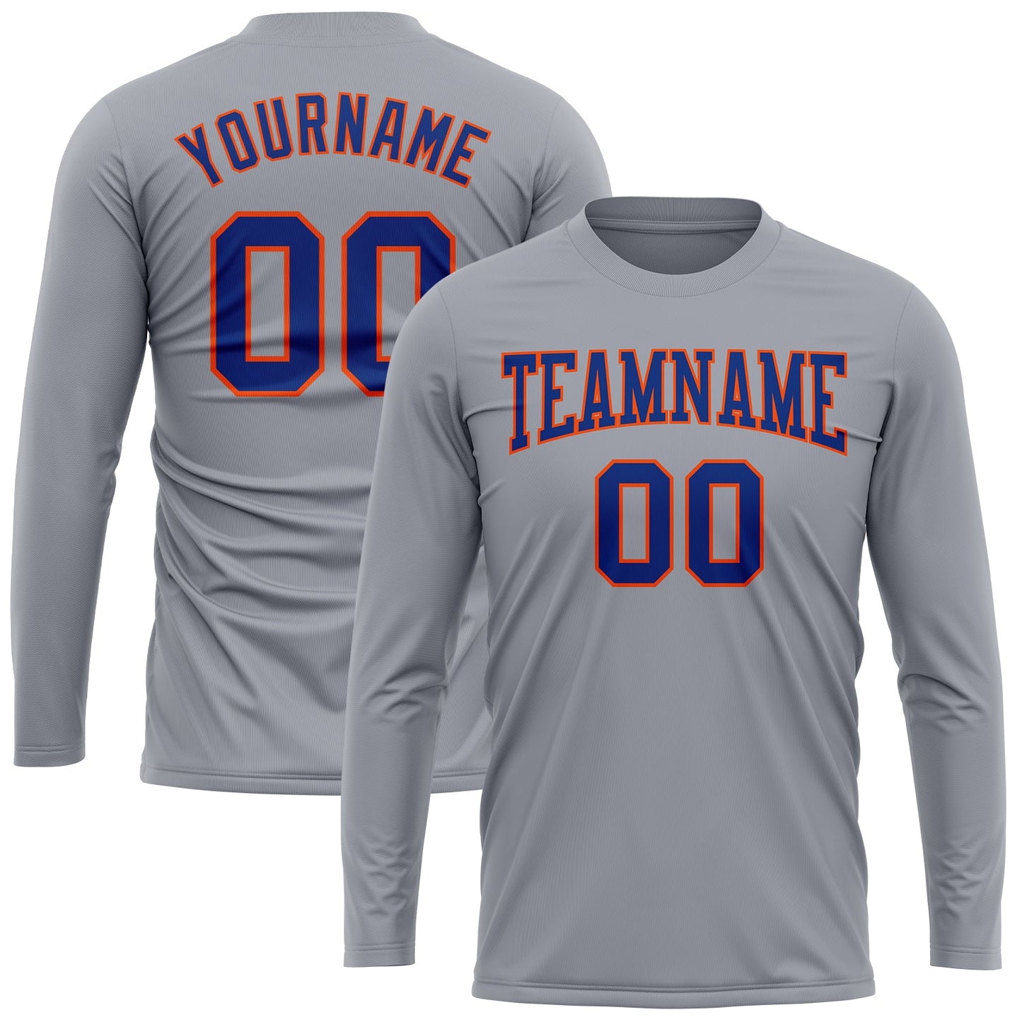 Custom Gray Royal-Orange Long Sleeve Performance T-Shirt view 2