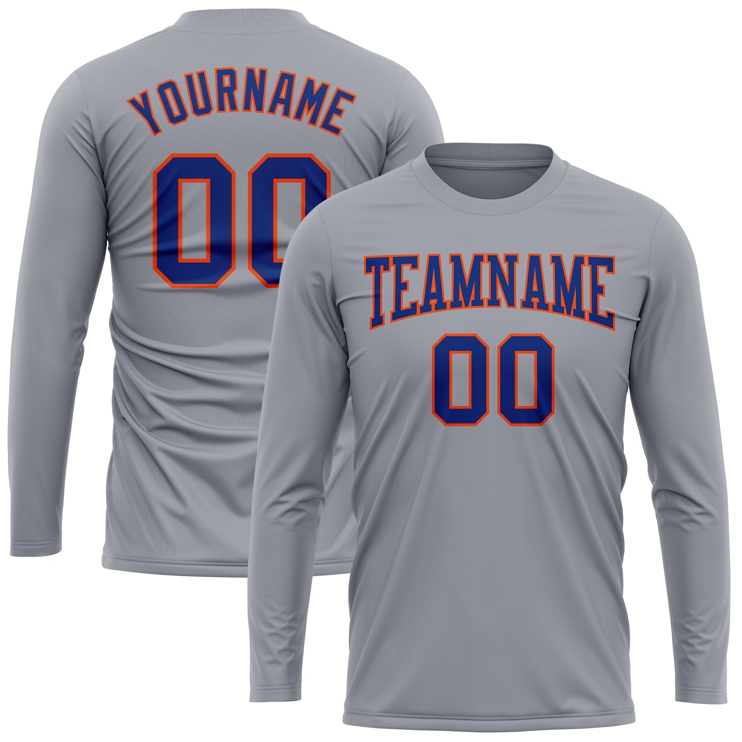 Custom Gray Royal-Orange Long Sleeve Performance T-Shirt view 2