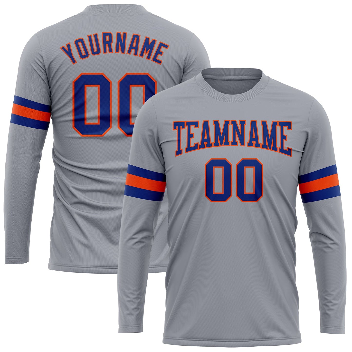 Custom Gray Royal-Orange Long Sleeve Performance T-Shirt - Main View