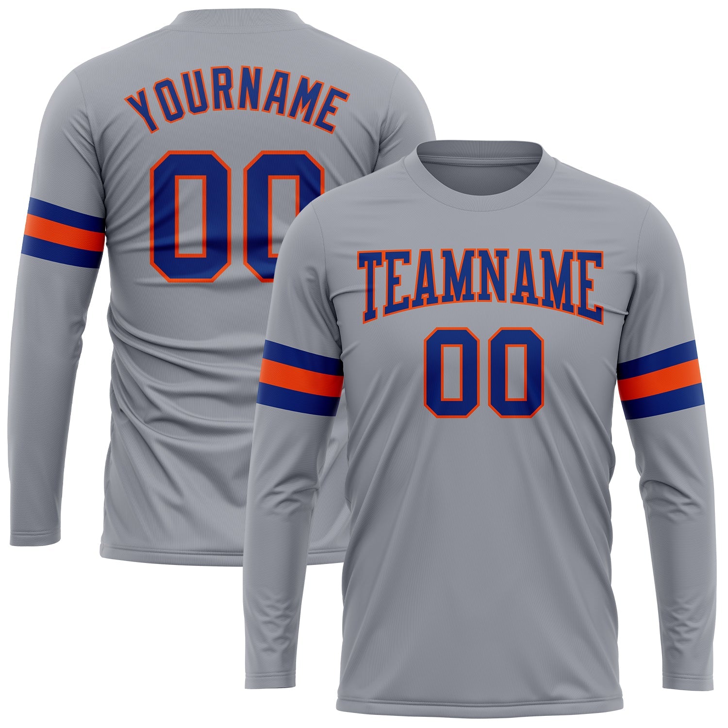 Custom Gray Royal-Orange Long Sleeve Performance T-Shirt - Main View