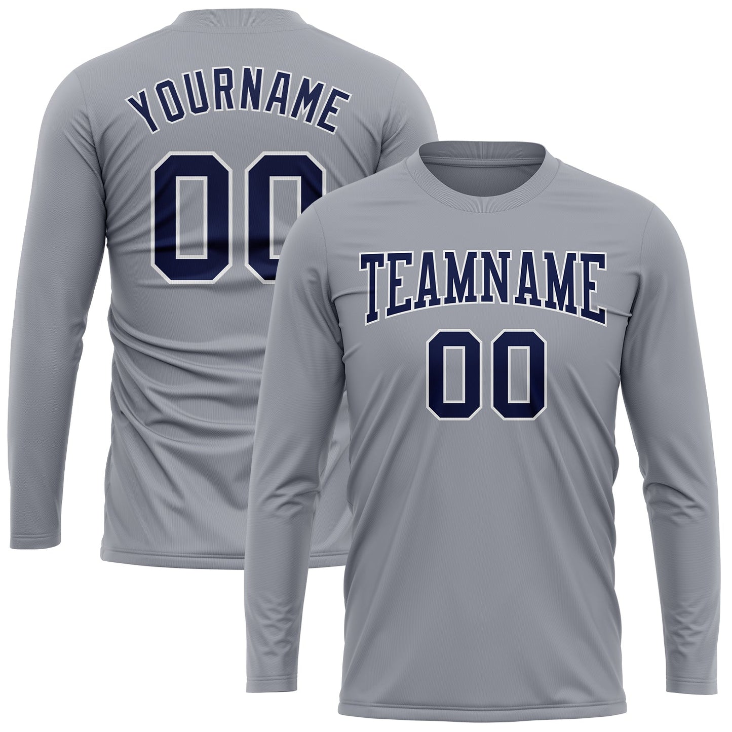 Custom Gray Navy-White Long Sleeve Performance T-Shirt view 2
