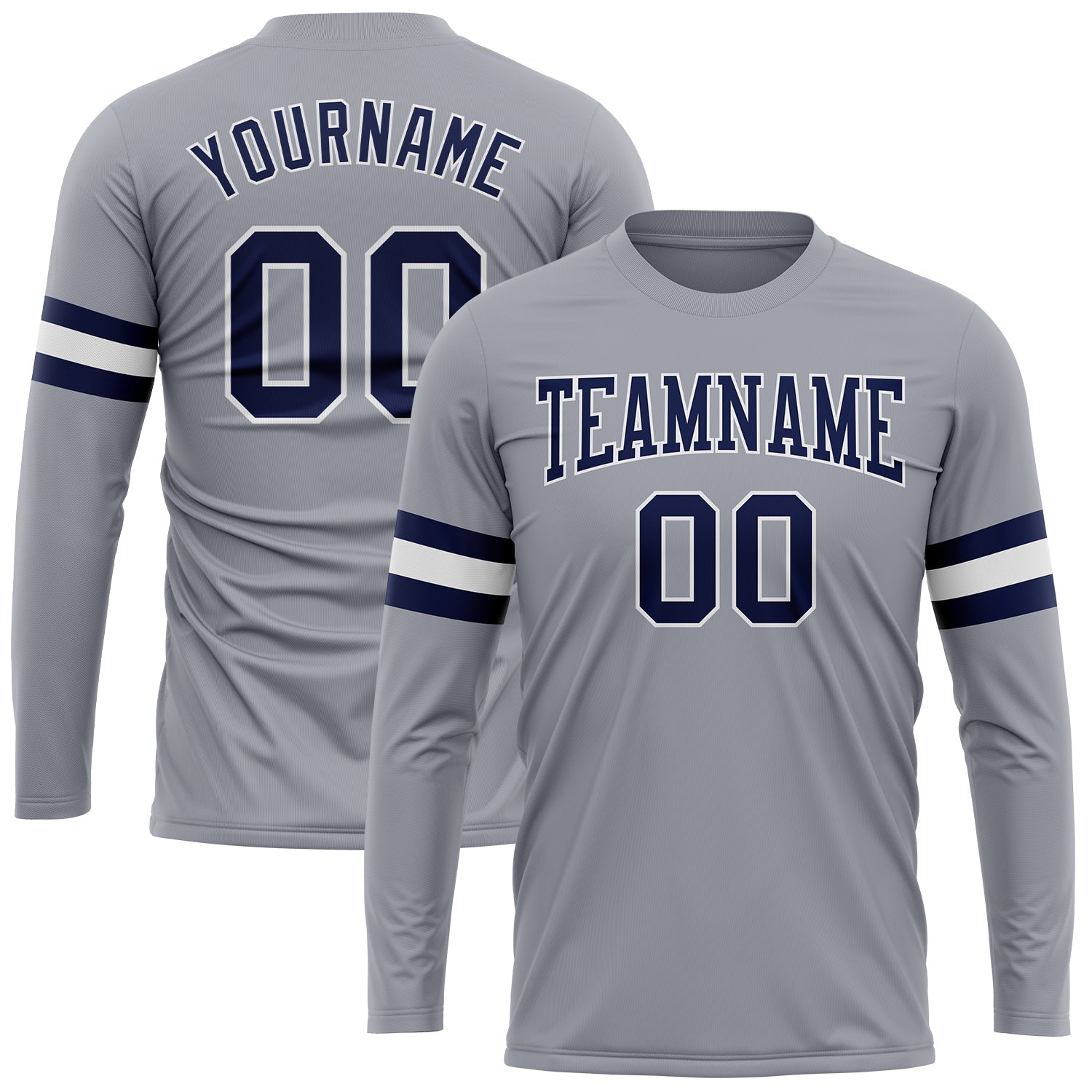 Custom Gray Navy-White Long Sleeve Performance T-Shirt - Main View
