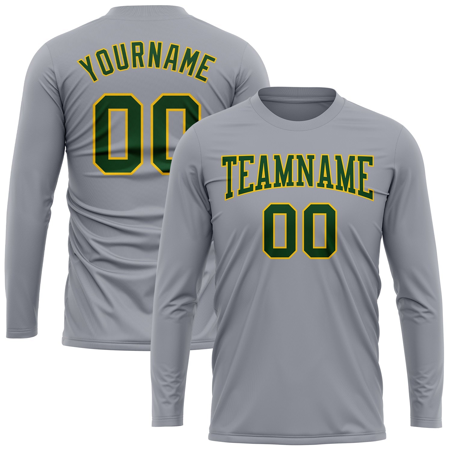 Custom Gray Green-Gold Long Sleeve Performance T-Shirt view 2