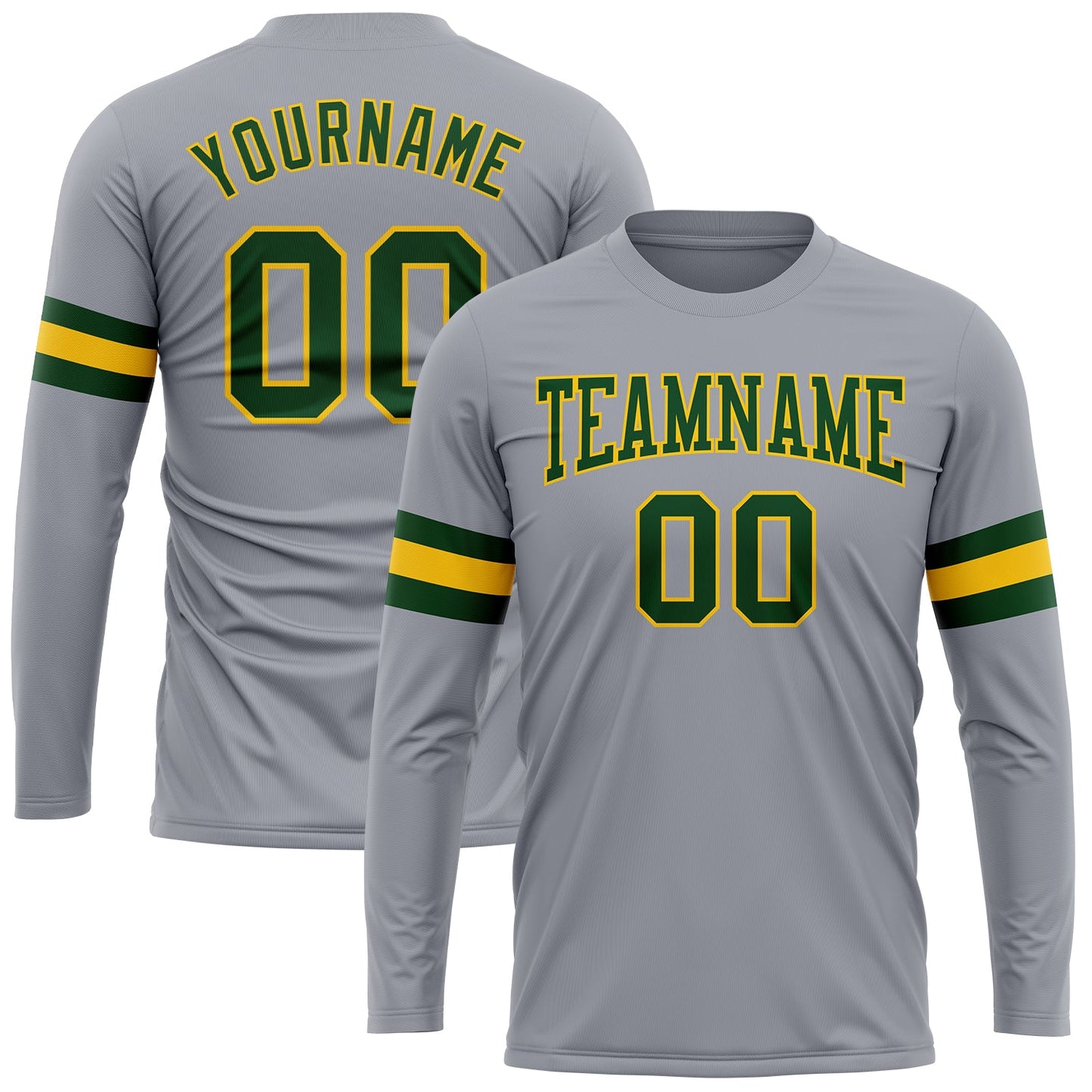 Custom Gray Green-Gold Long Sleeve Performance T-Shirt - Main View