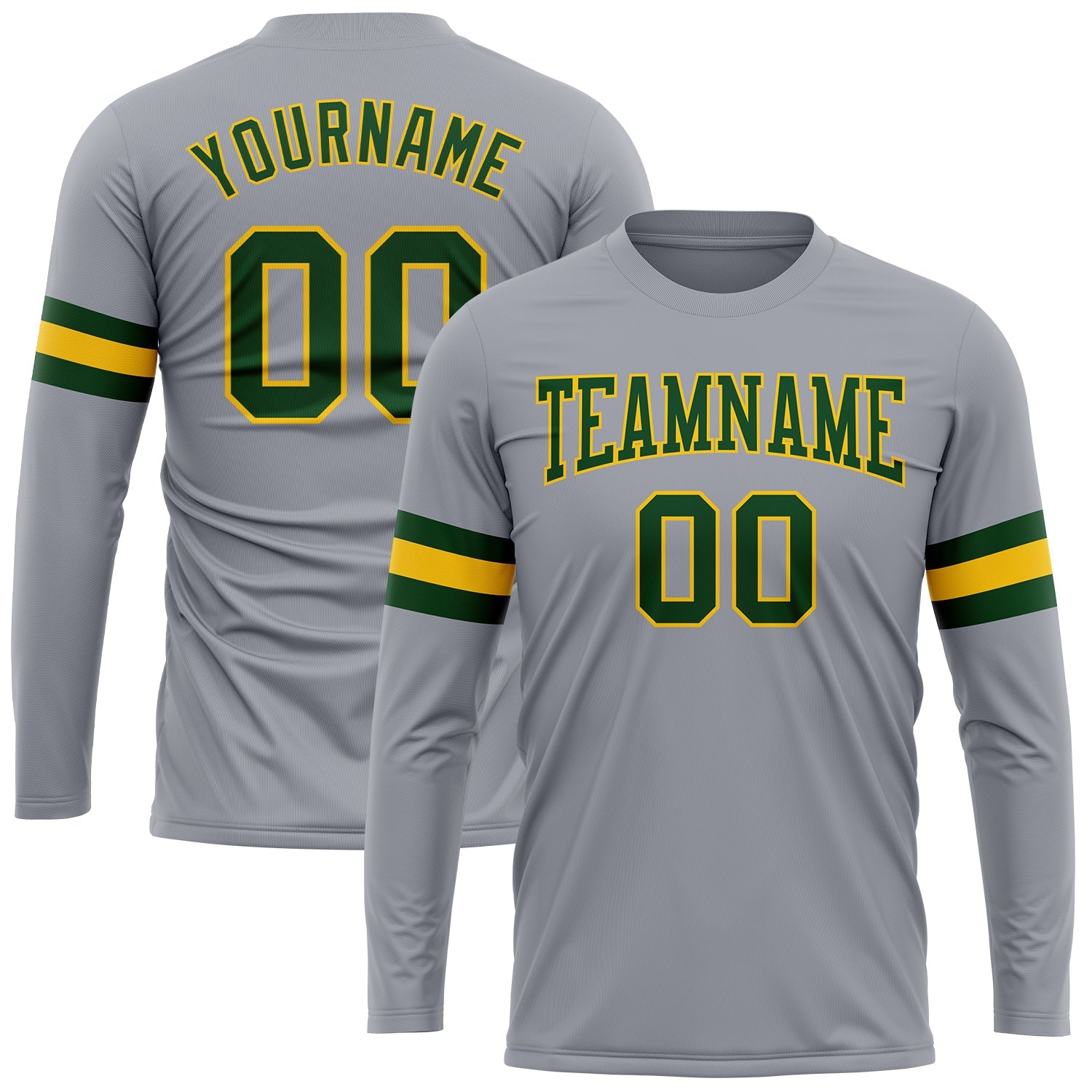 Custom Gray Green-Gold Long Sleeve Performance T-Shirt - Main View