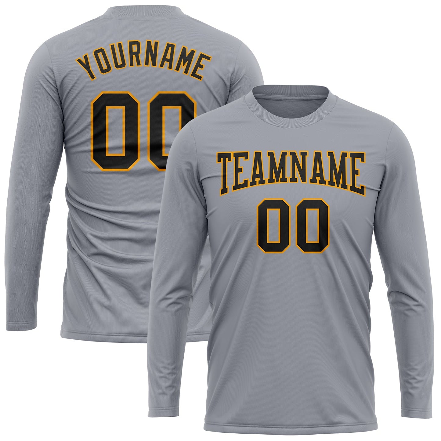 Custom Gray Black-Gold Long Sleeve Performance T-Shirt view 2