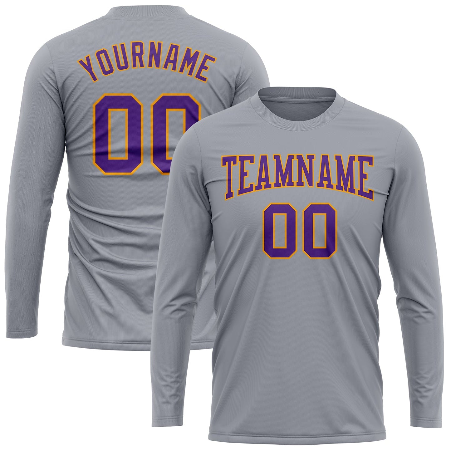 Custom Gray Purple-Gold Long Sleeve Performance T-Shirt view 2