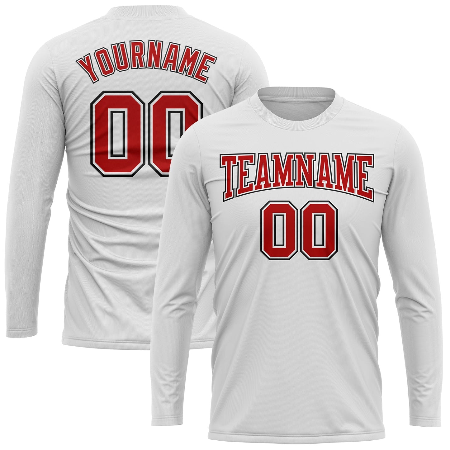 Custom White Red-Black Long Sleeve Performance T-Shirt view 2