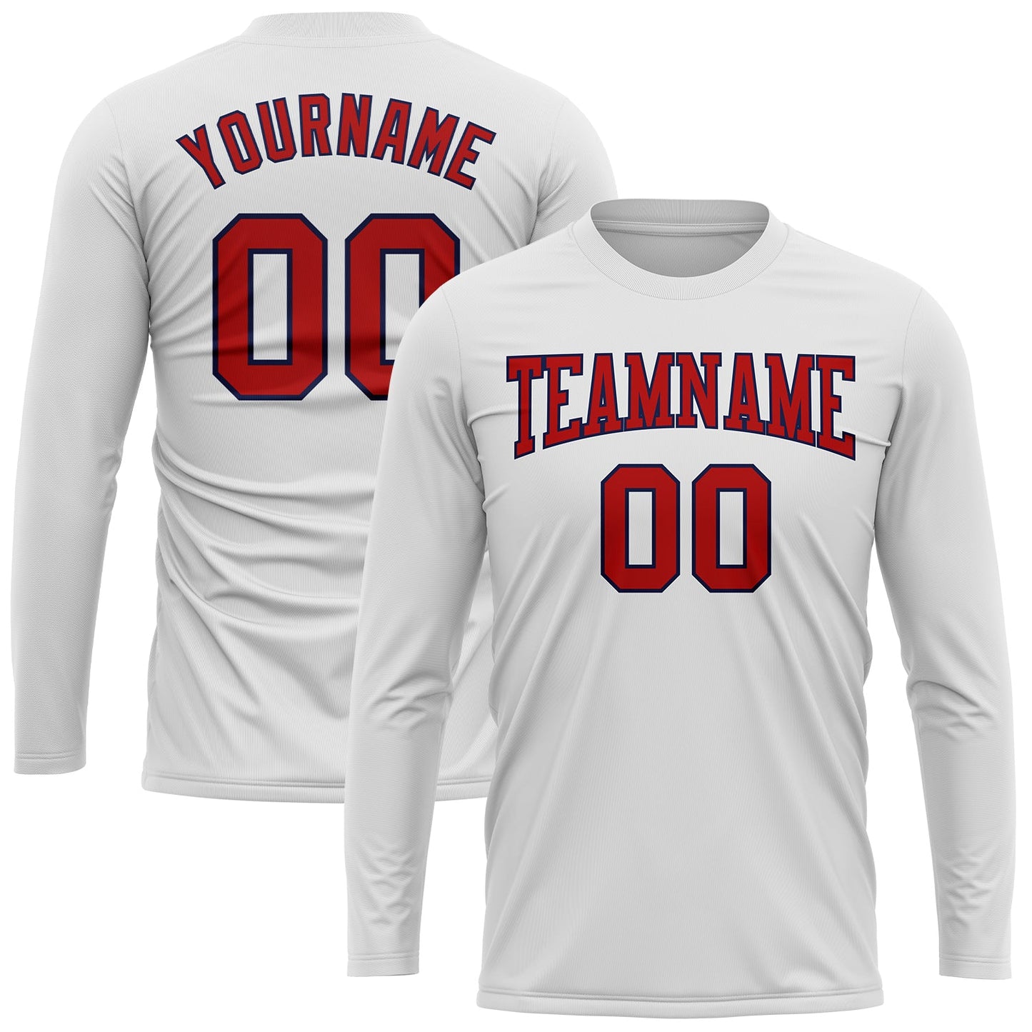 Custom White Red-Navy Long Sleeve Performance T-Shirt view 2