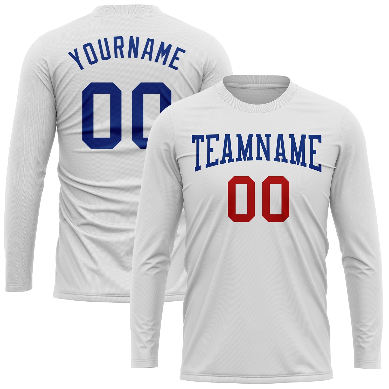 Custom White Royal-Red Long Sleeve Performance T-Shirt view 2