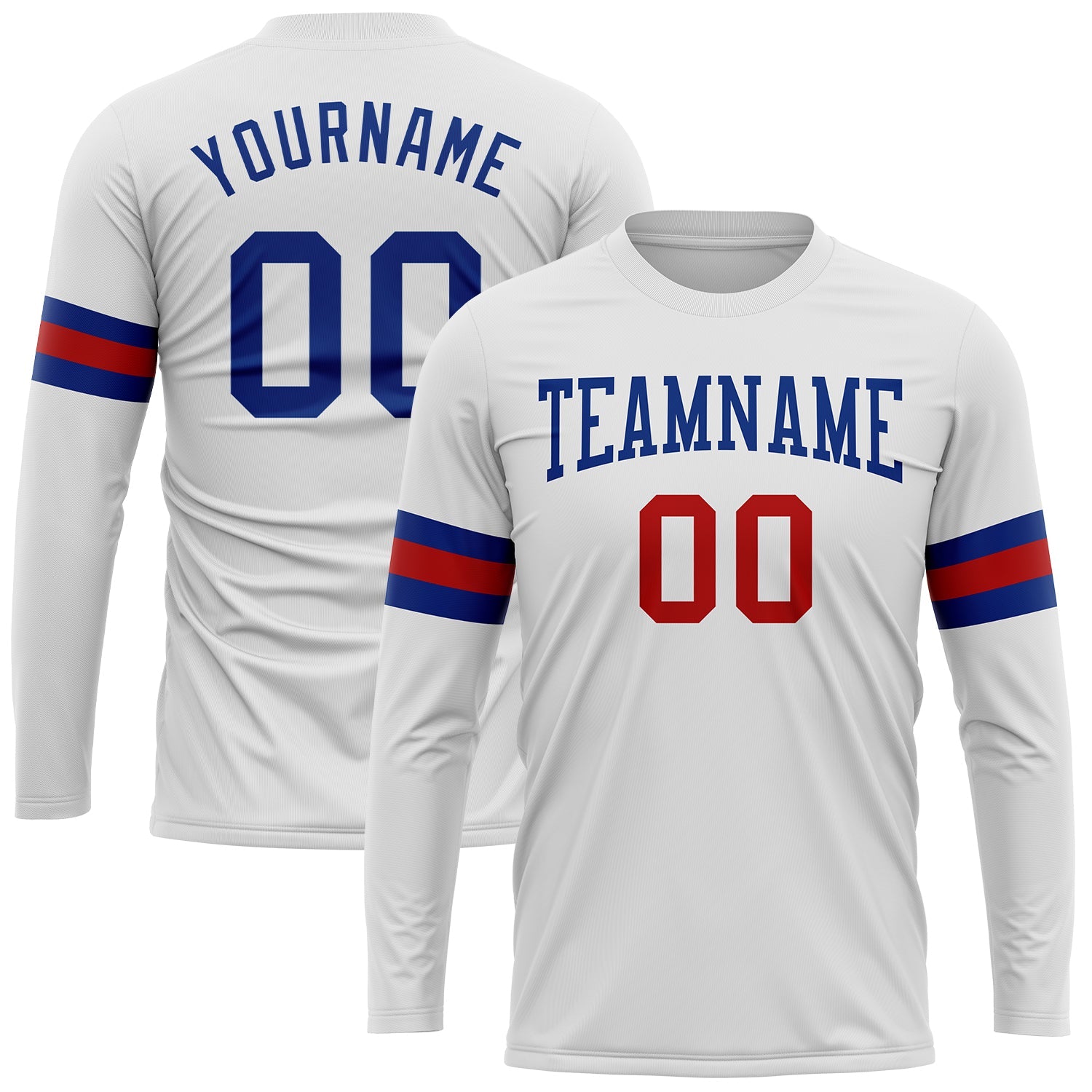 Custom White Royal-Red Long Sleeve Performance T-Shirt - Main View