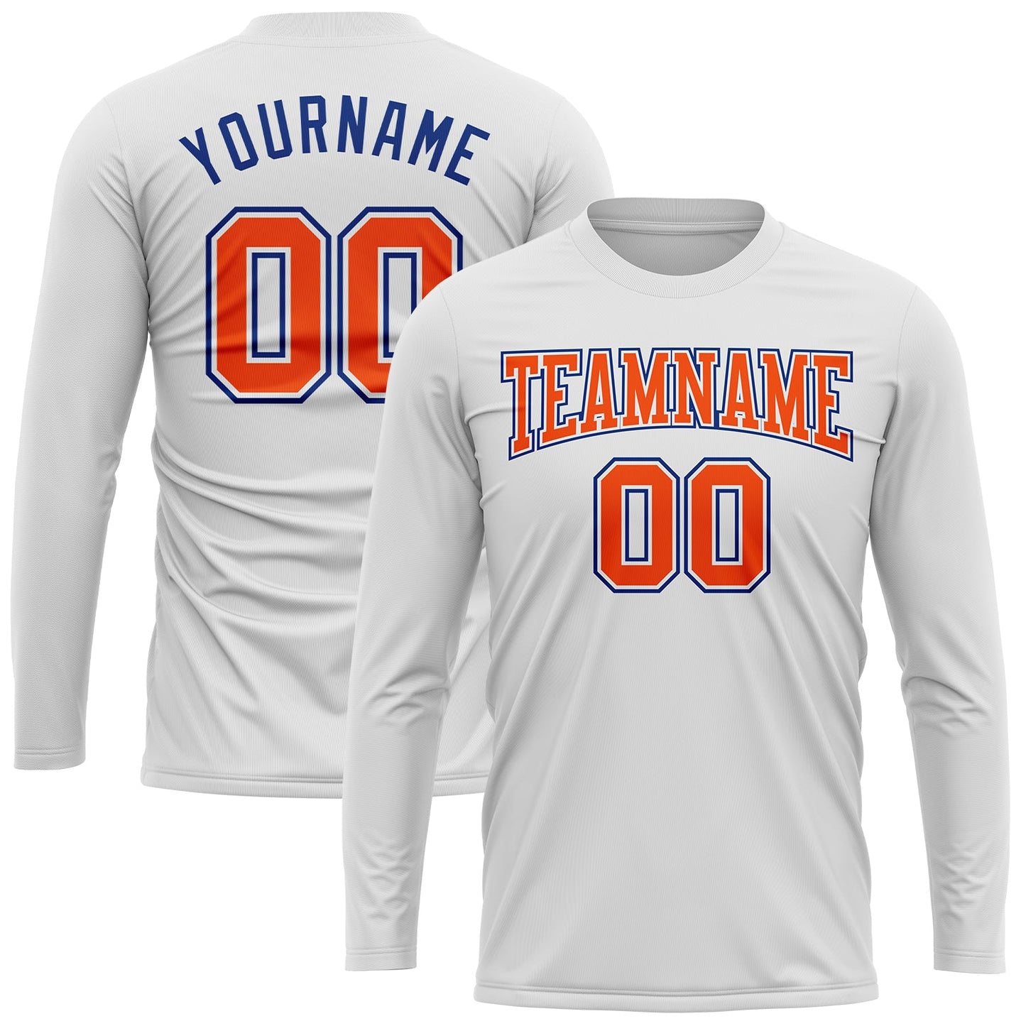 Custom White Orange-Royal Long Sleeve Performance T-Shirt view 2