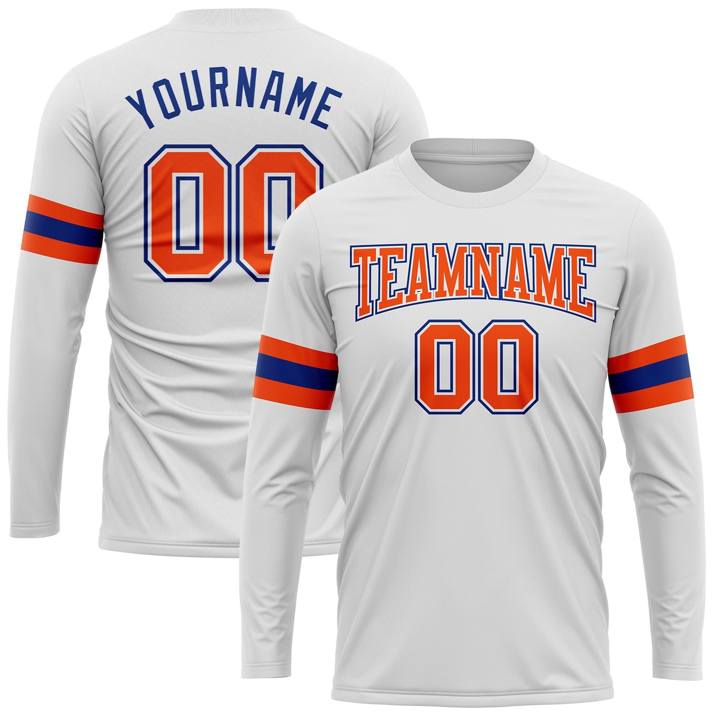 Custom White Orange-Royal Long Sleeve Performance T-Shirt - Main View