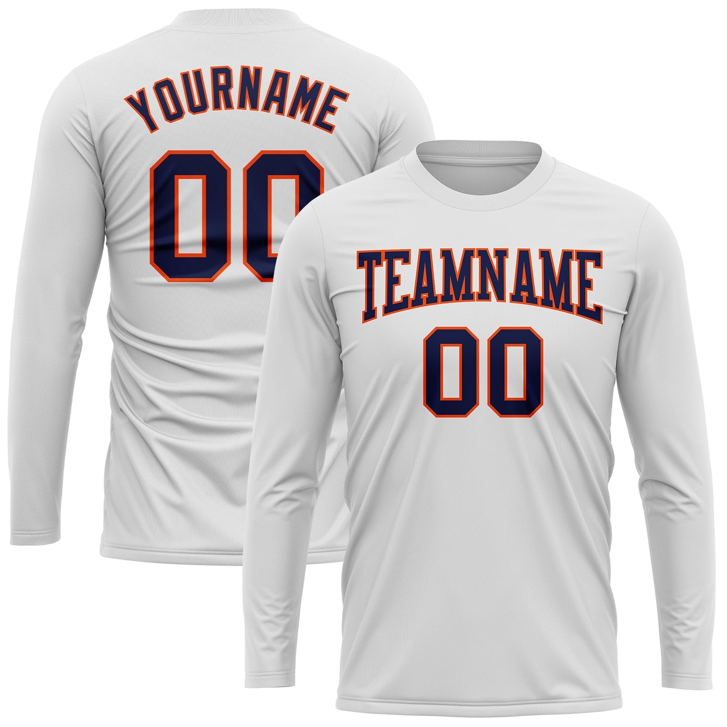 Custom White Navy-Orange Long Sleeve Performance T-Shirt view 2