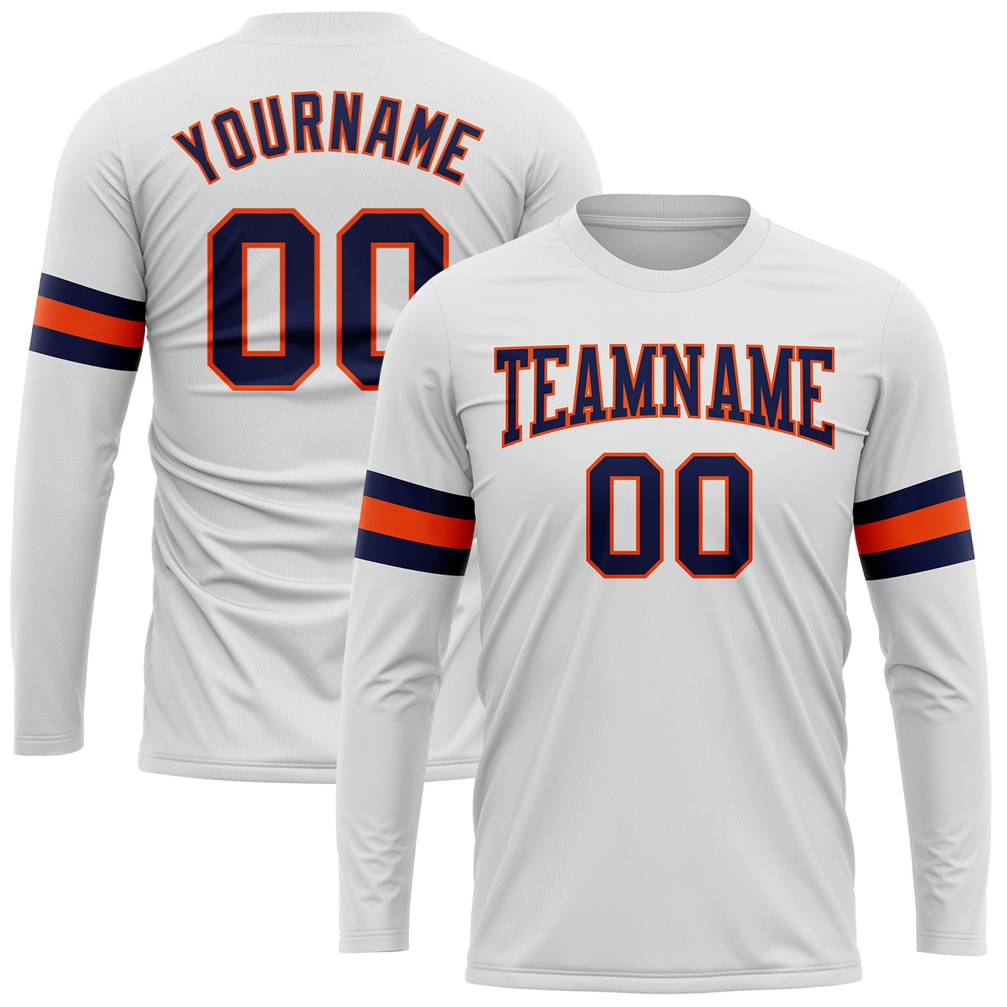 Custom White Navy-Orange Long Sleeve Performance T-Shirt - Main View