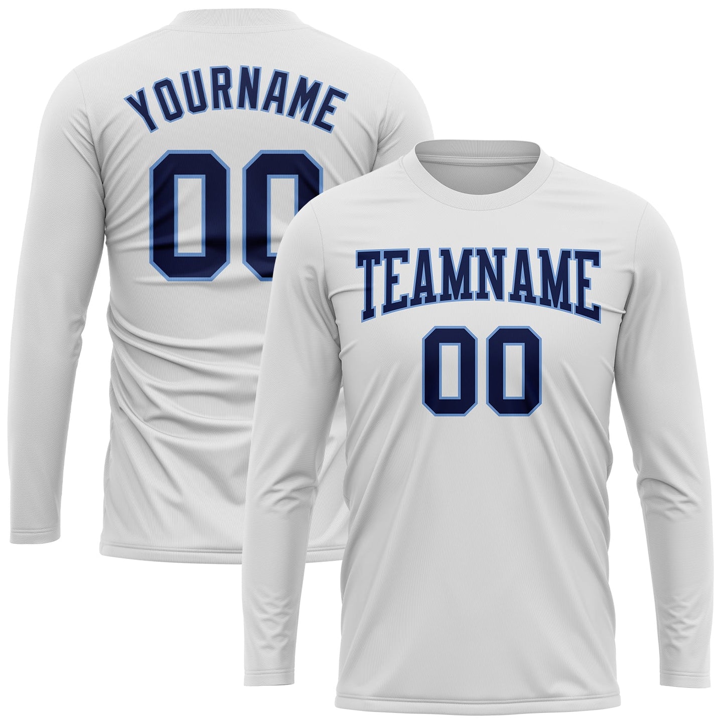 Custom White Navy-Light Blue Long Sleeve Performance T-Shirt view 2