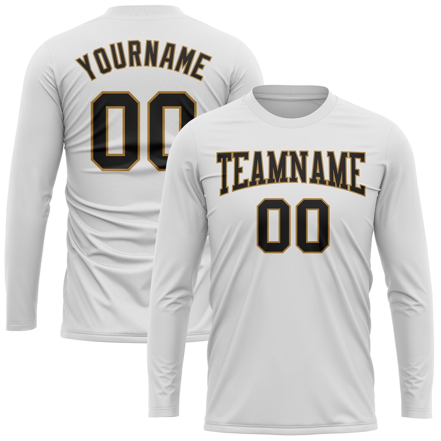 Custom White Black-Old Gold Long Sleeve Performance T-Shirt view 2