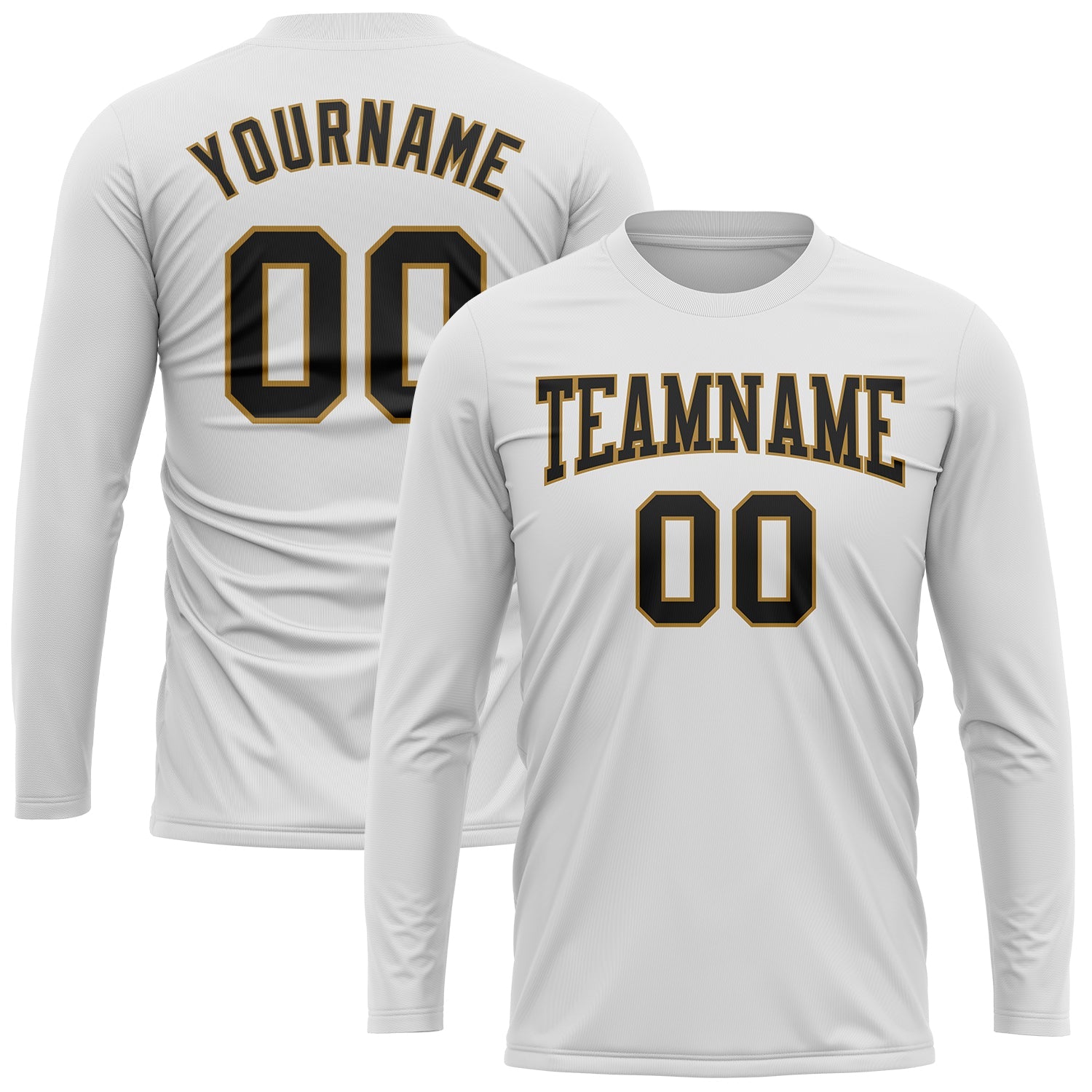 Custom White Black-Old Gold Long Sleeve Performance T-Shirt view 2
