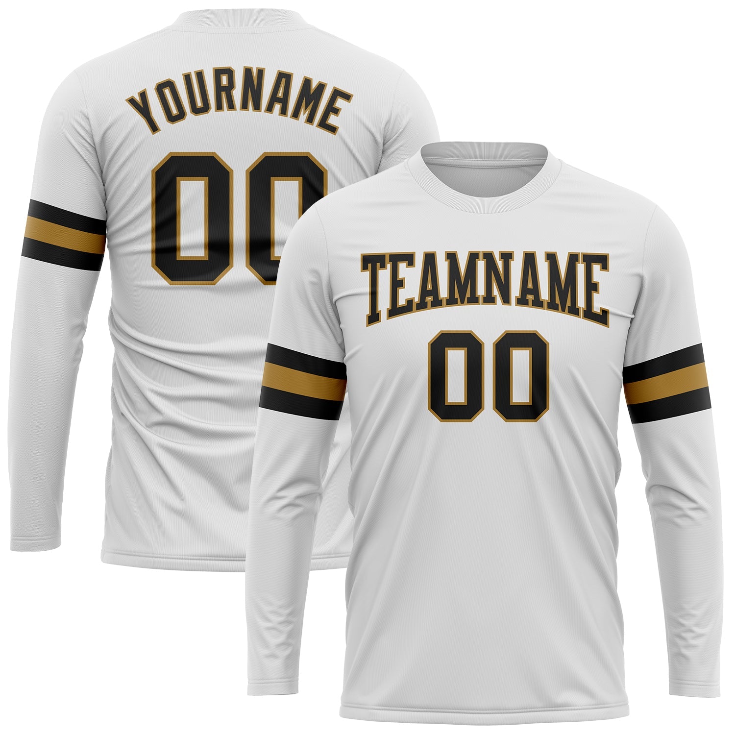 Custom White Black-Old Gold Long Sleeve Performance T-Shirt - Main View