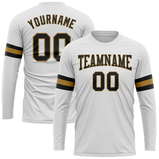 Custom White Black-Old Gold Long Sleeve Performance T-Shirt - Main View
