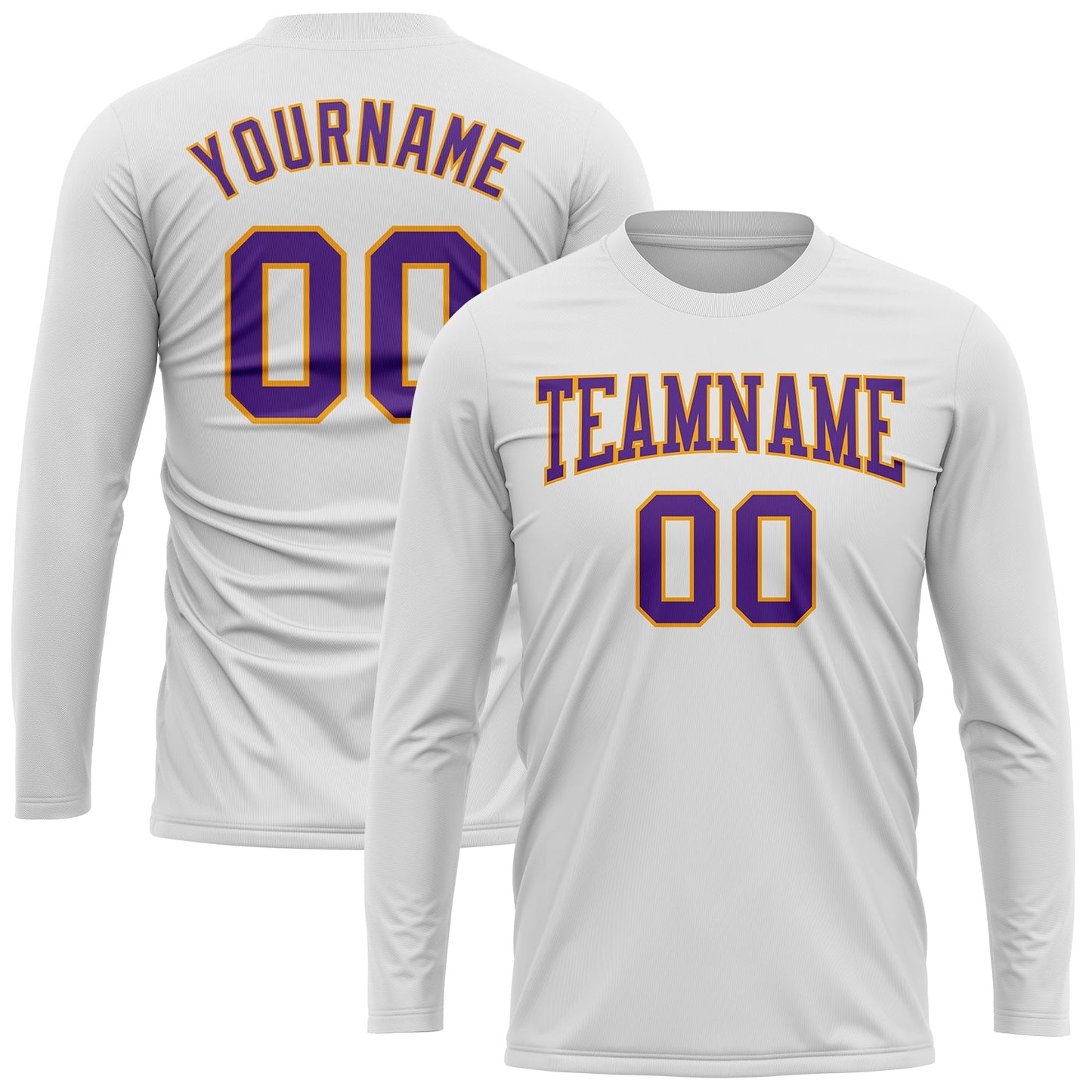 Custom White Purple-Gold Long Sleeve Performance T-Shirt view 2