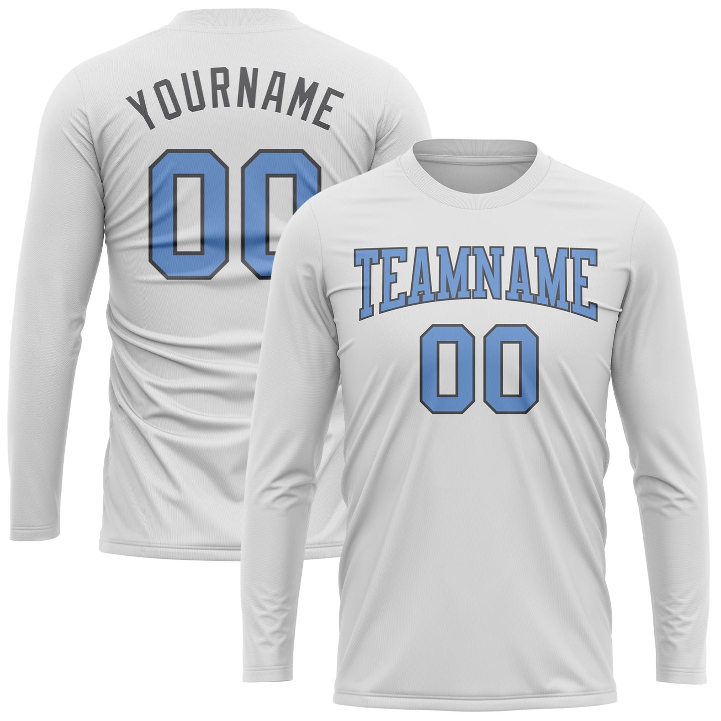 Custom White Light Blue-Steel Gray Long Sleeve Performance T-Shirt view 2