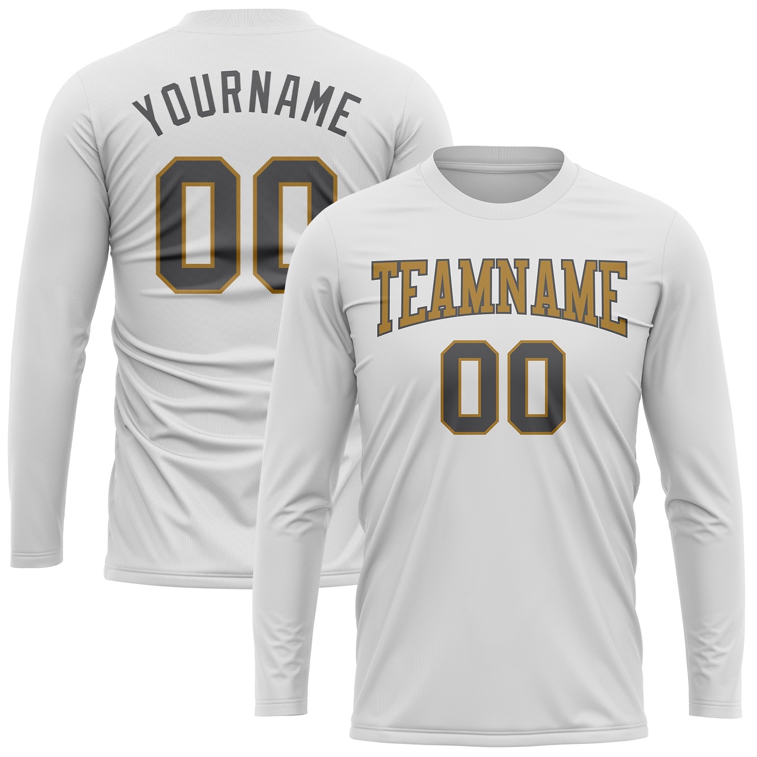 Custom White Steel Gray-Old Gold Long Sleeve Performance T-Shirt view 2